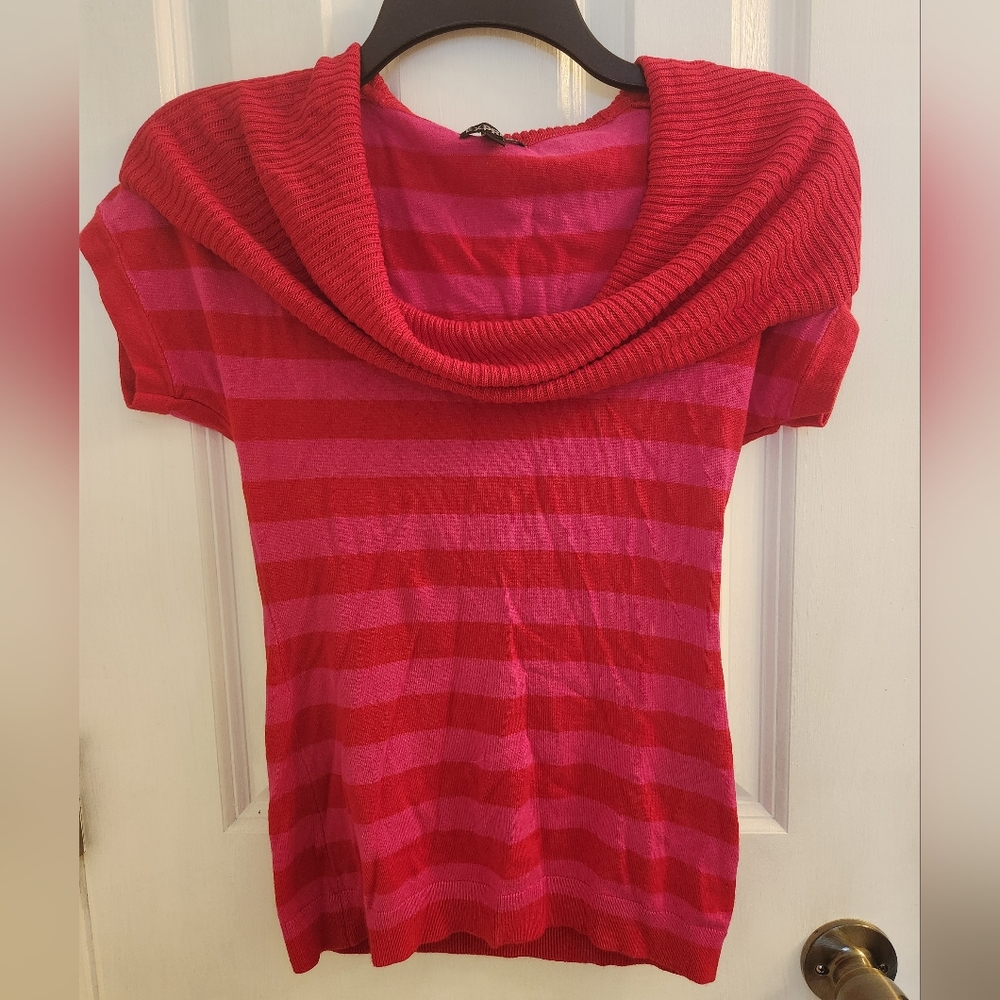 Express Red and Pink Striped Top